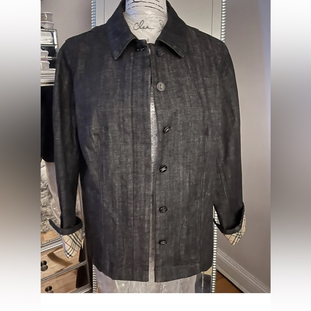 Pre-loved Burberry, Black denim jacket excellent condition size M to large